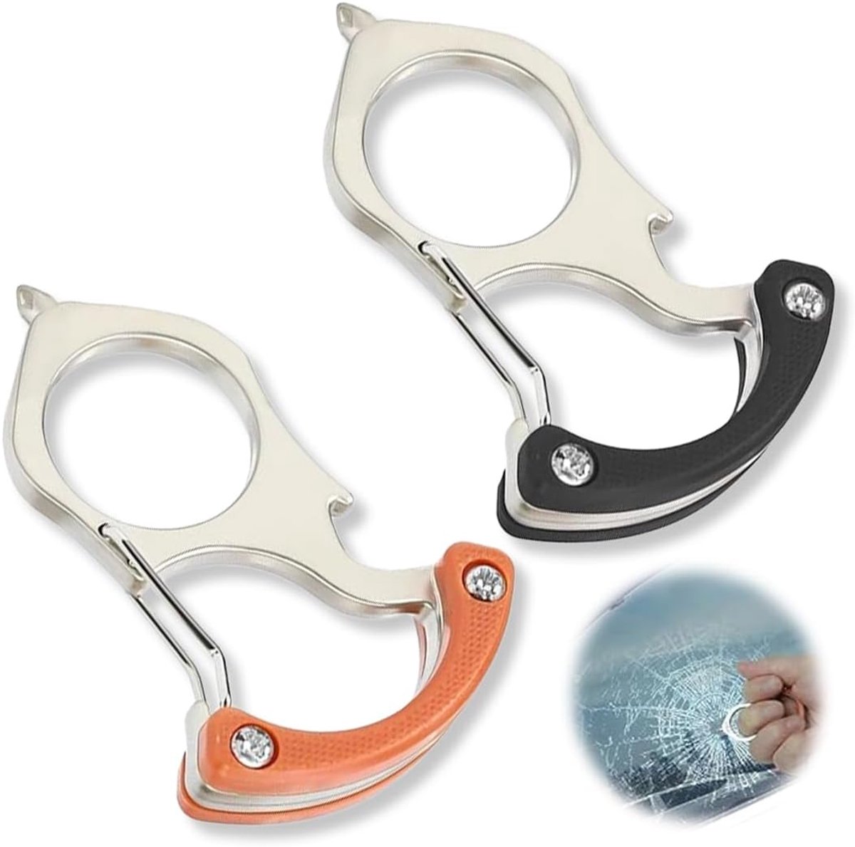 2-delige Multifunctionele Sleutelhanger - Flesopener, Raambreker, Draagbaar Zelfverdedigingsaccessoire voor Kamperen en Buitengebruik (Koper)