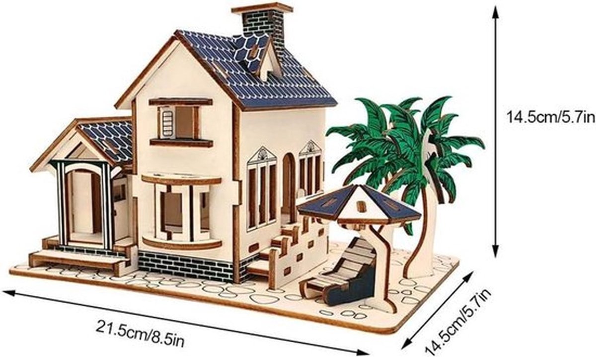 Houten Villa Bouwset - 3D Puzzel voor Kinderen en Volwassenen - Educatief Speelgoed - Bouwpakket met Assemblage