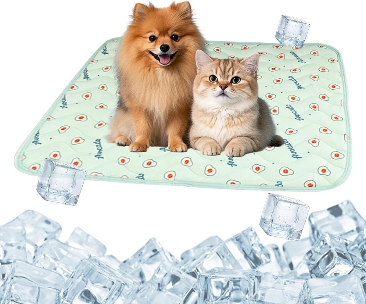 Koelbed voor Honden, Zomer Koeldeken voor Honden en Katten, 60 x 50 cm, Ademend en Comfortabel, Avocado Patroon, Ideaal voor Warme Dagen