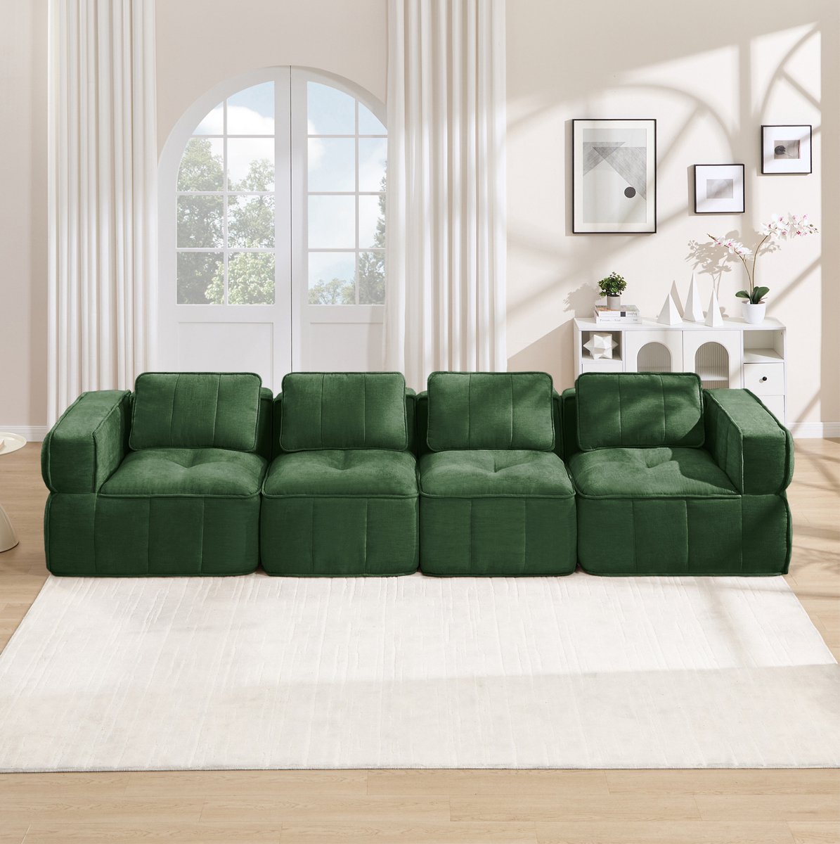 Wishdor Modulaire bank - 4-zits - Zacht en zonder montage - Modern design - Woonkamer ontspanning samenzijn - Polyester - Groen - 344 x 93 x 67 cm