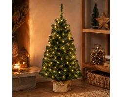 Kunst kerstboom - H90 cm - met kerstverlichting - warm wit - kunstboom