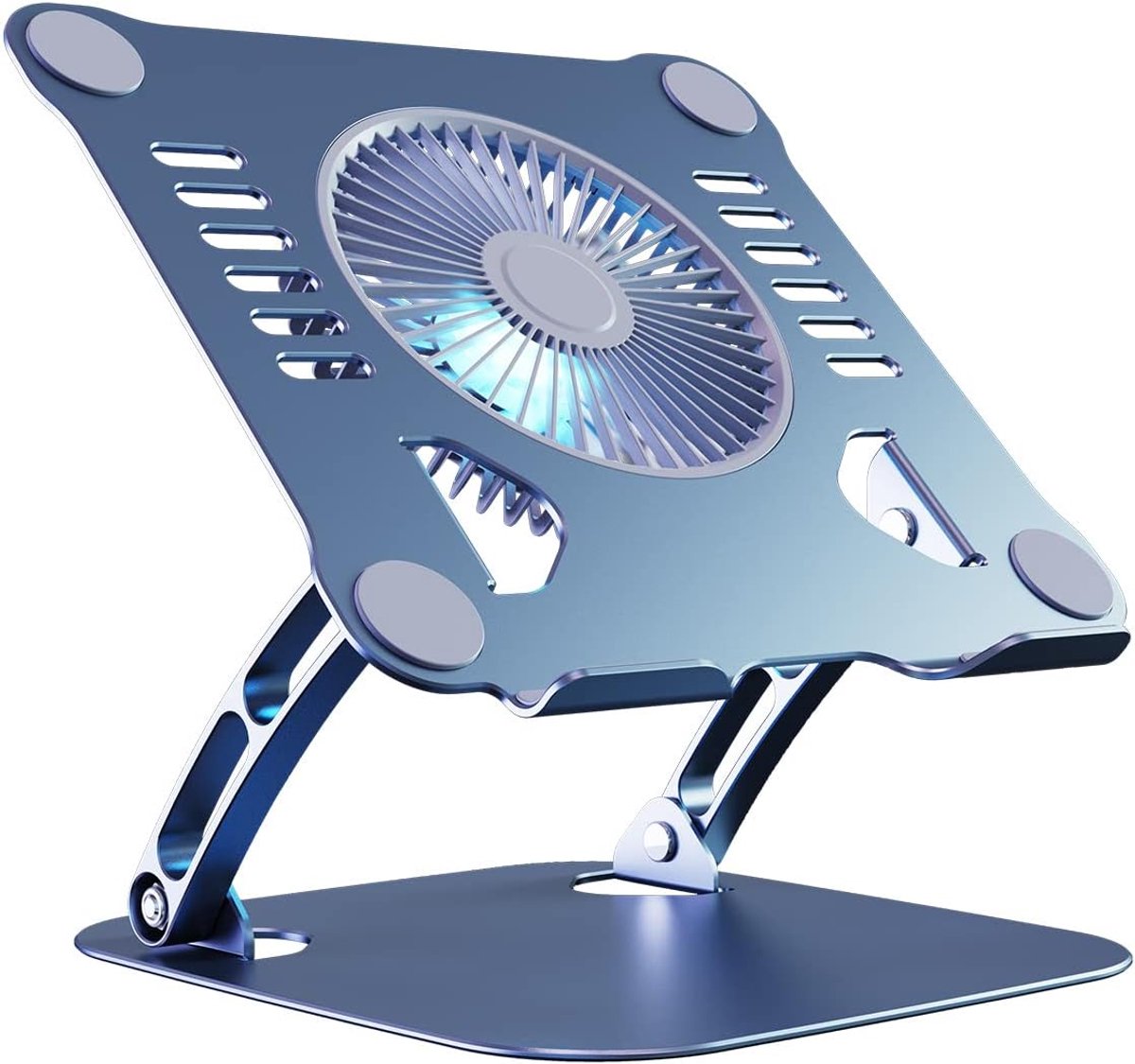 Laptopkoelstandaard met ventilator met 3 snelheden, in hoogte verstelbare laptopstandaard voor bureau, Ergonimic aluminium laptop koelpad voor 10-15" notebook - Bule-grijs