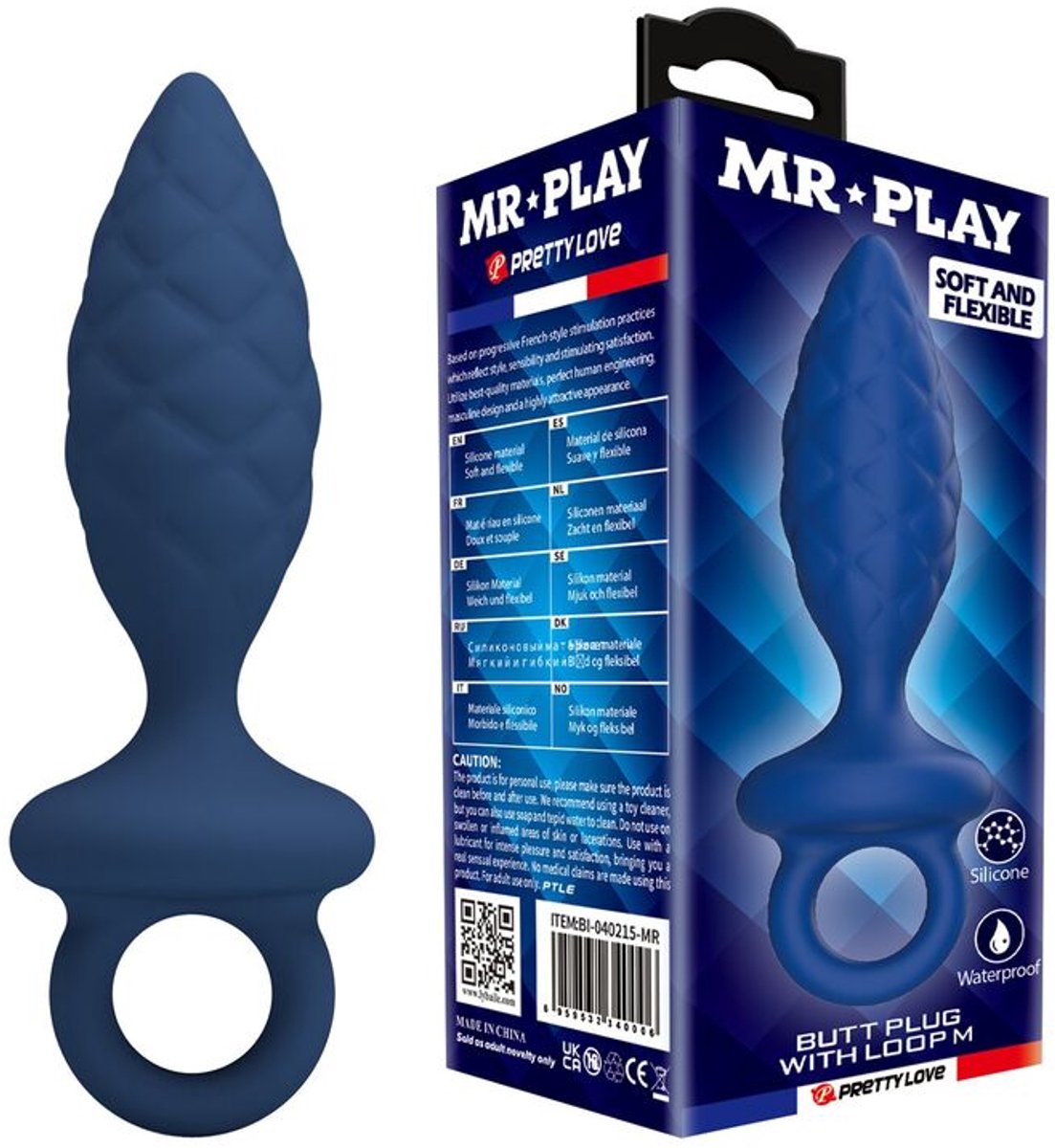 MR PLAY - TEXTURED ANAL PLUG WITH RING BLUE M