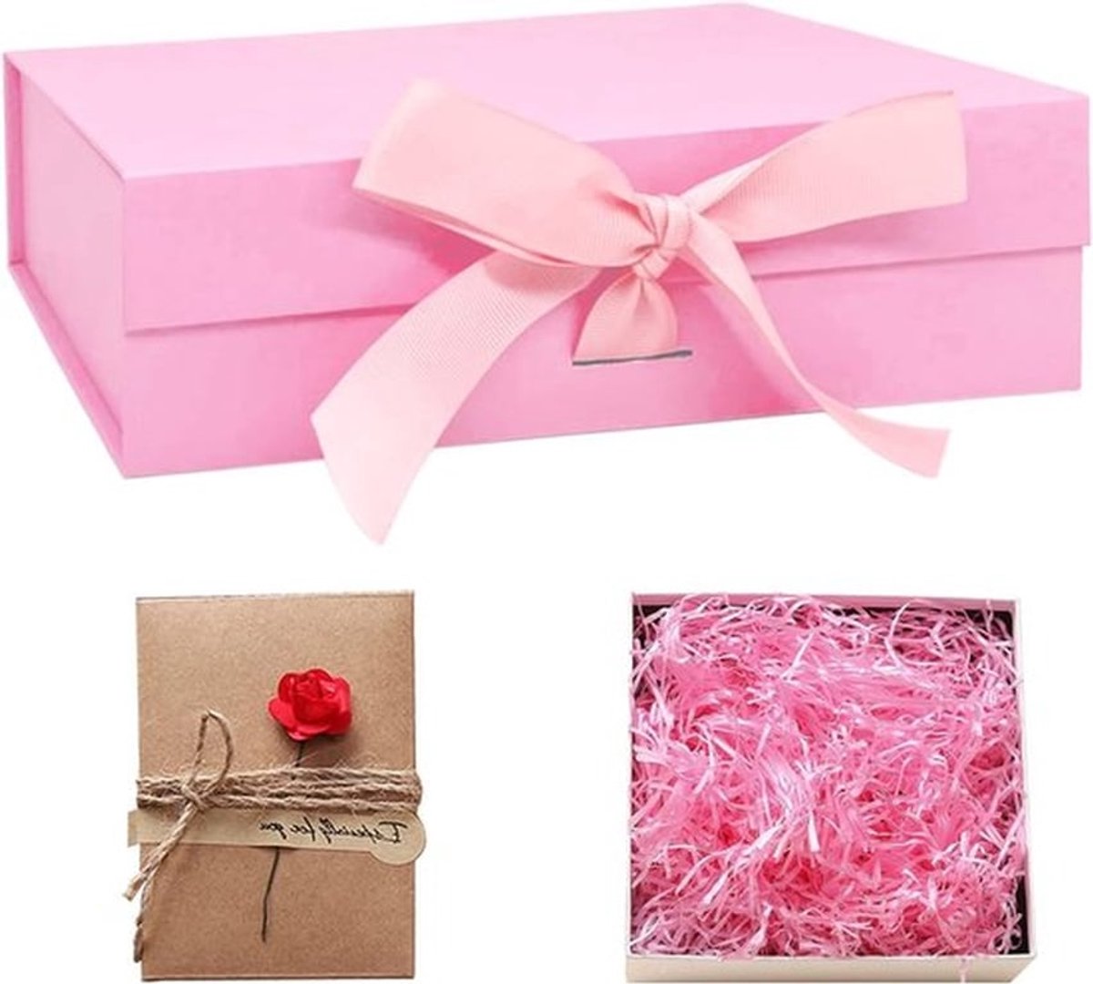 Cadeaubox met Deksel in Roze, Magnetische Geschenkdozen met Strik, Perfect voor Verjaardag, Bruiloft en Feestdagen