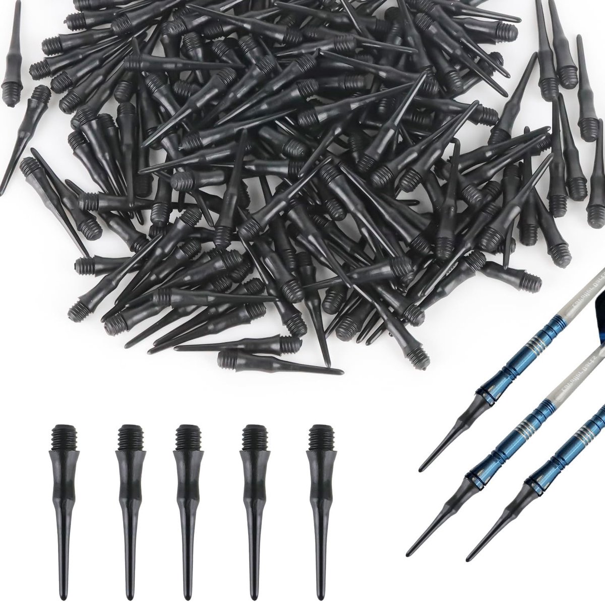 200 Stuks Zachte Dart Tips van Plastic, Zwarte Dartpunten voor Verbetering van Dartvaardigheden, Inclusief Dart Flights en Accessoires