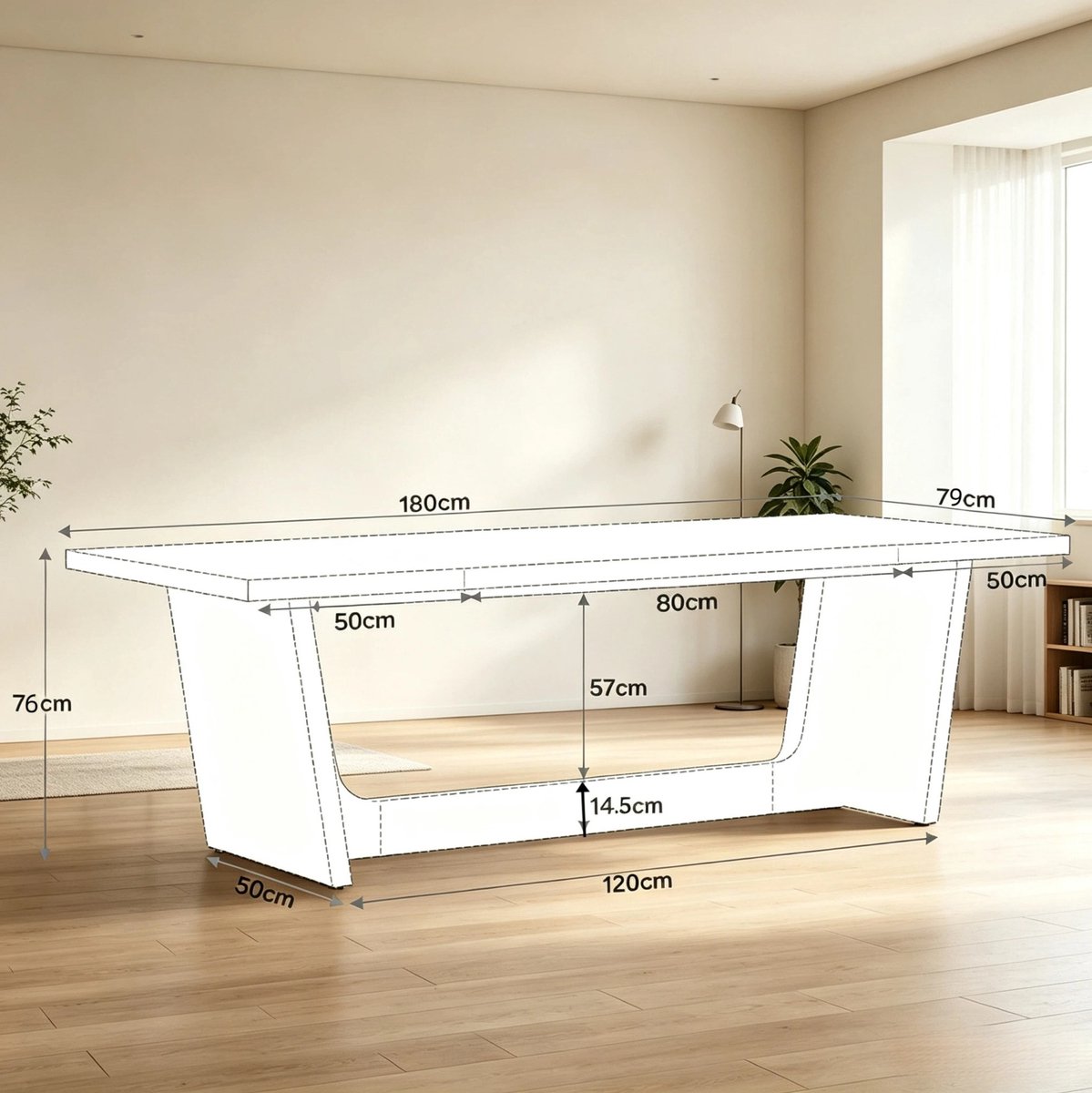 REDOM - Eettafel voor 6-8 personen - Brede rechthoekige tafelblad - Stabiele U-vormige sokkel - Landhuisstijl - Eetkamer, keuken of kantoor - Hout - Bruin - 180 x 79 x 76 cm