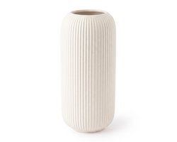 Salvik Vaas Keramiek Wit - Geribbeld Cilinder - 26 cm Hoog - Modern - Waterdicht - Voor Droogbloemen en Verse Bloemen