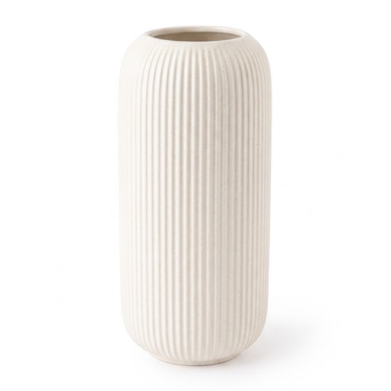 Salvik Vaas - Keramiek - Wit - Modern - Geribbeld Cilinder - 26 cm