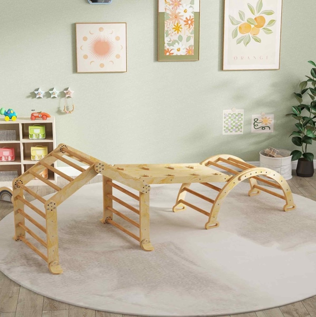 MODFU - Binnen Klimrek Voor Kinderen - Hout - Naturel Hout