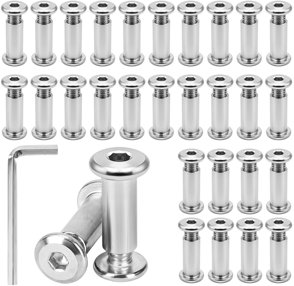 30 Stuks M6 x 20 mm Verbinding Schroeven van RVS met Inbussleutel, Perfect voor Meubels, Kasten en Houten Planken