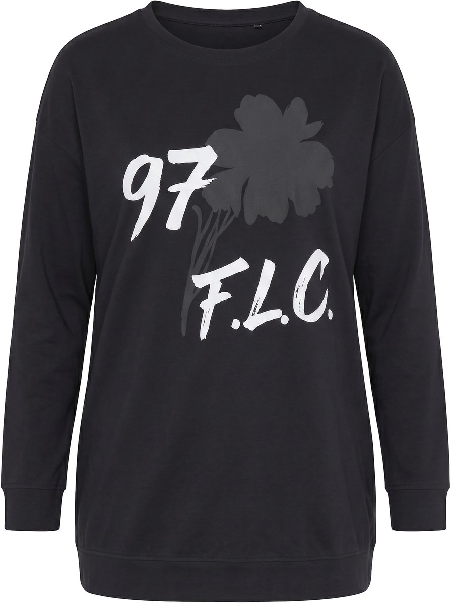 MIAMODA - Dames - Sweatshirt loose fit print in zwart/wit - Zwart - Maat 56