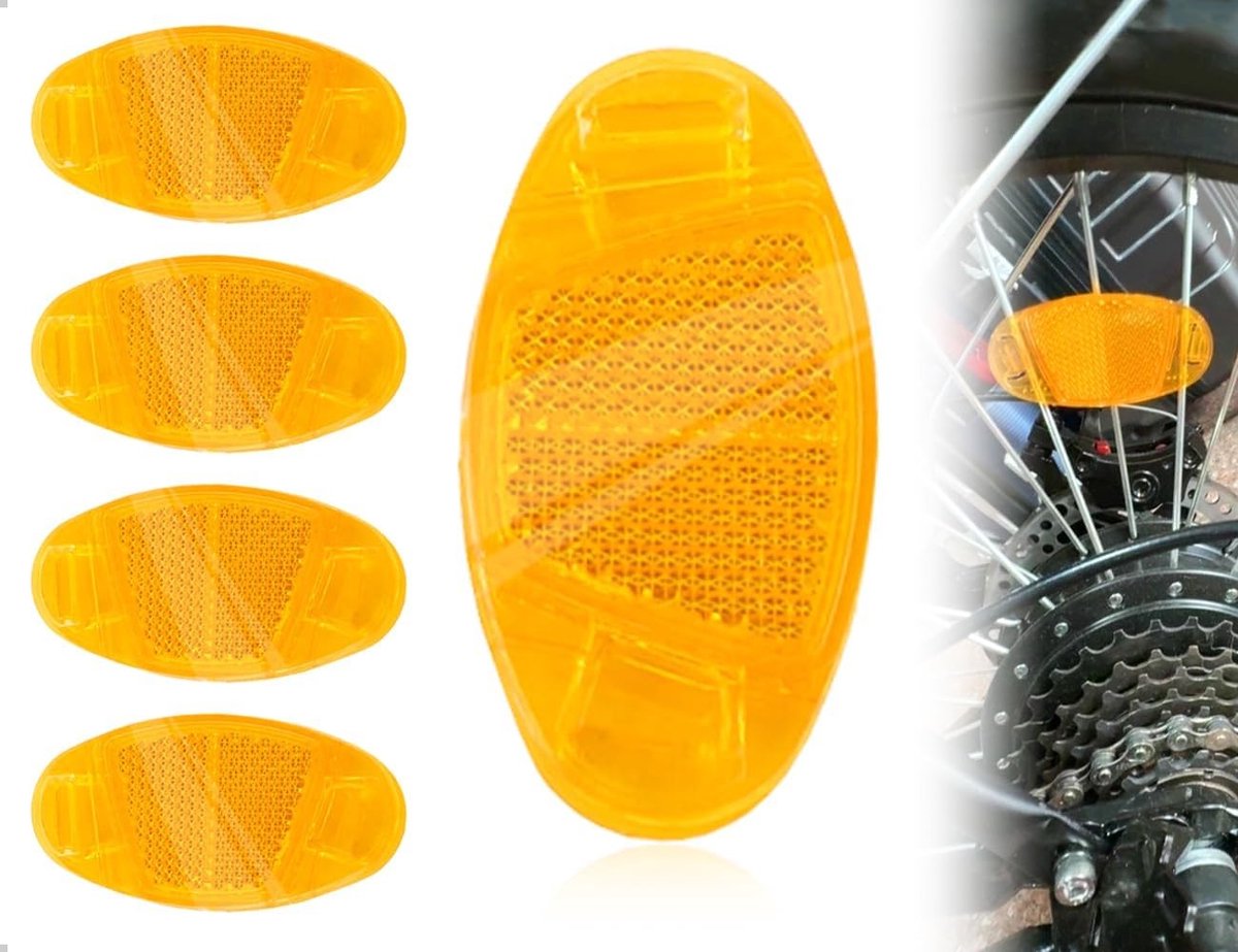 Set van 4 Fiets Spaken Reflectoren voor Veiligheid, Nachtzicht, en Verhoogde Zichtbaarheid (Oranje, Ovaal)