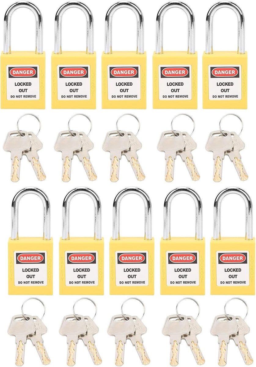 Lockout tagout set - Geel - 38 mm - Antislip Corrosiebestendig Hangslot - Voor Veiligheidsafsluiting