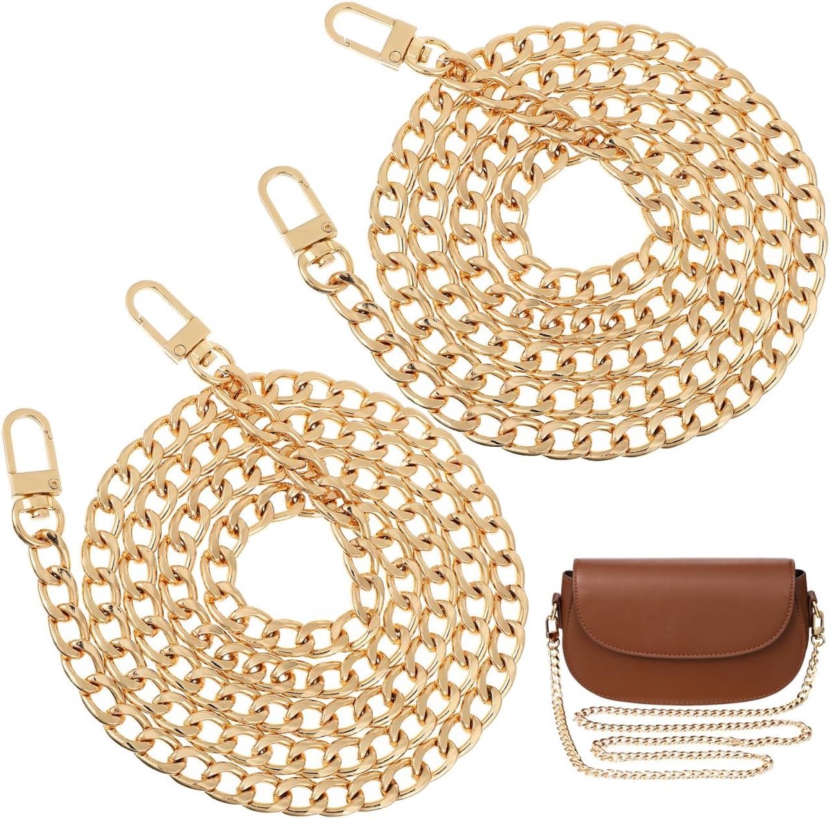 Kettingsling - Goudkleurig - 120 cm - Metalen Platte Ketting voor Schoudertas - Verstelbare Draagriem