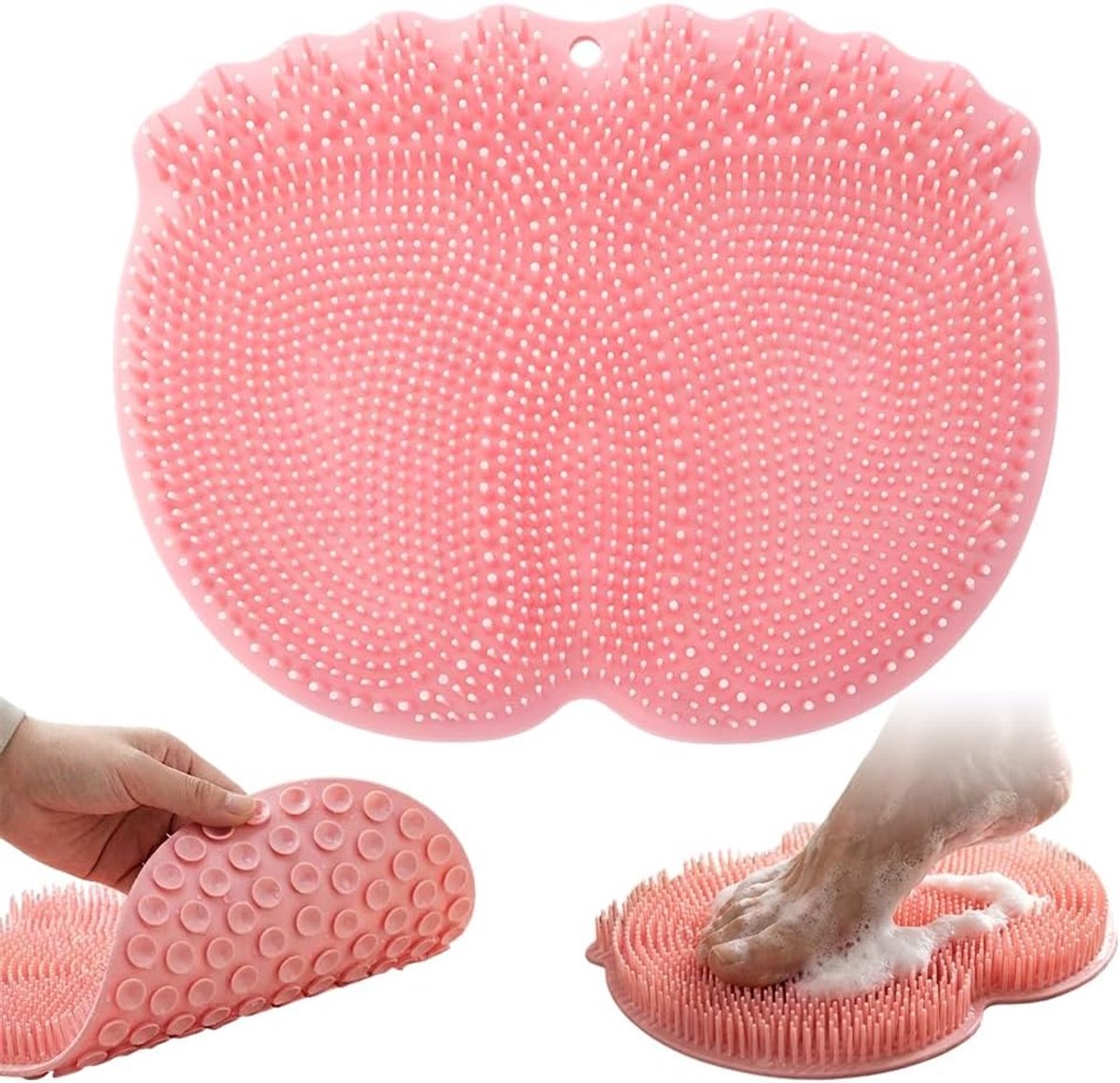 Douchemat voor voetreiniging met antislip-zuignappen – Voet- en rugreiniger, exfoliërende badmat, wandmontage mogelijk (Roze)