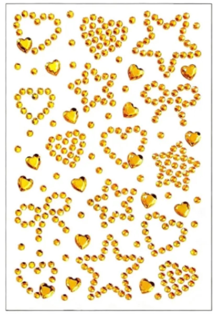 Face & Body Jewels Goud Hartjes Ster Strik [Dots Strass Steentjes met Zelfklevend Plaklaag - Sticker Diamantjes voor Lichaam en Gezicht - Festival Tattoo Set Outfit Glitter - Juwelen Rhinestones Rhine stones - Plak Diamantjes]
