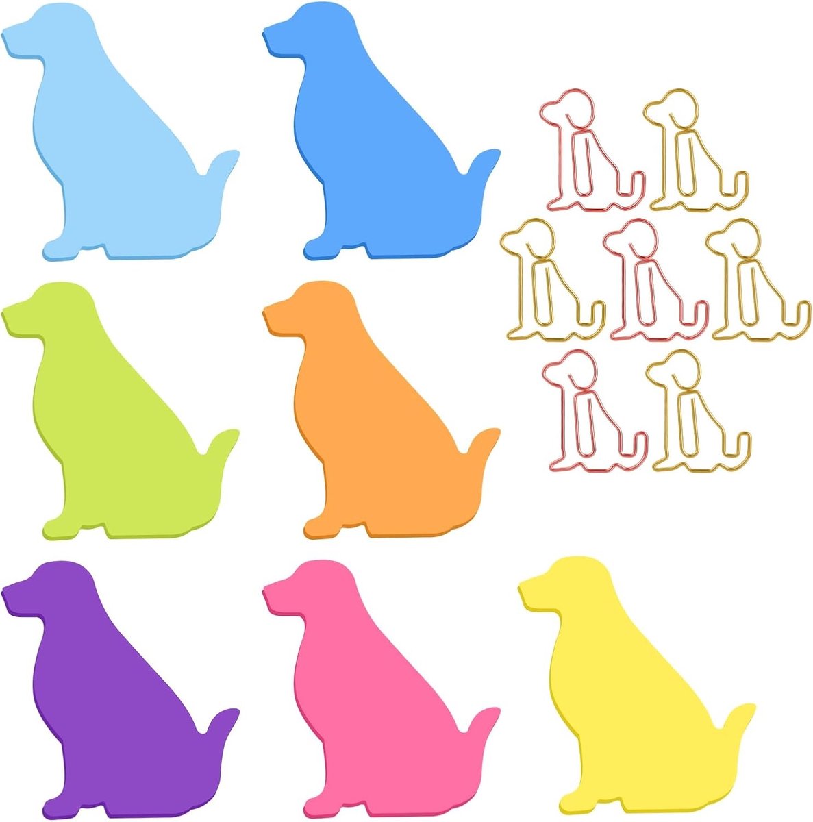 Schattige Hond Sticky Notes met Paper Clips, 210 Vellen Dieren Zelfklevende Notities, Memo Pads in Hondvorm, 7 Kleuren en Index Tabs