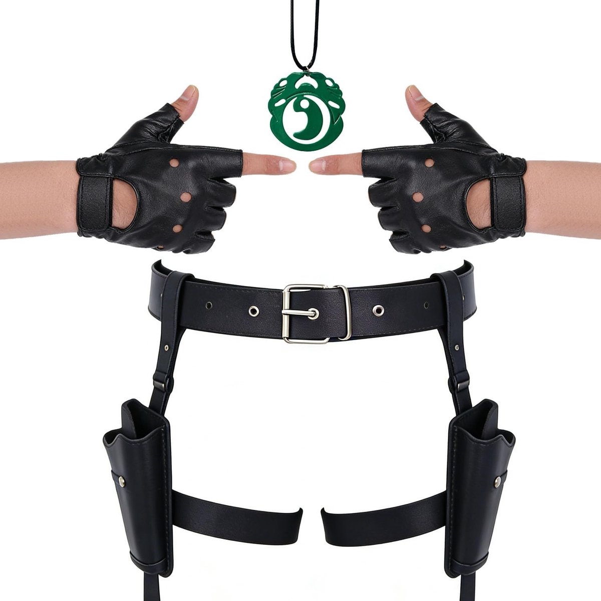 3-delige cosplay set voor volwassenen met holster, handschoenen en halsketting voor Halloween en kostuumfeesten