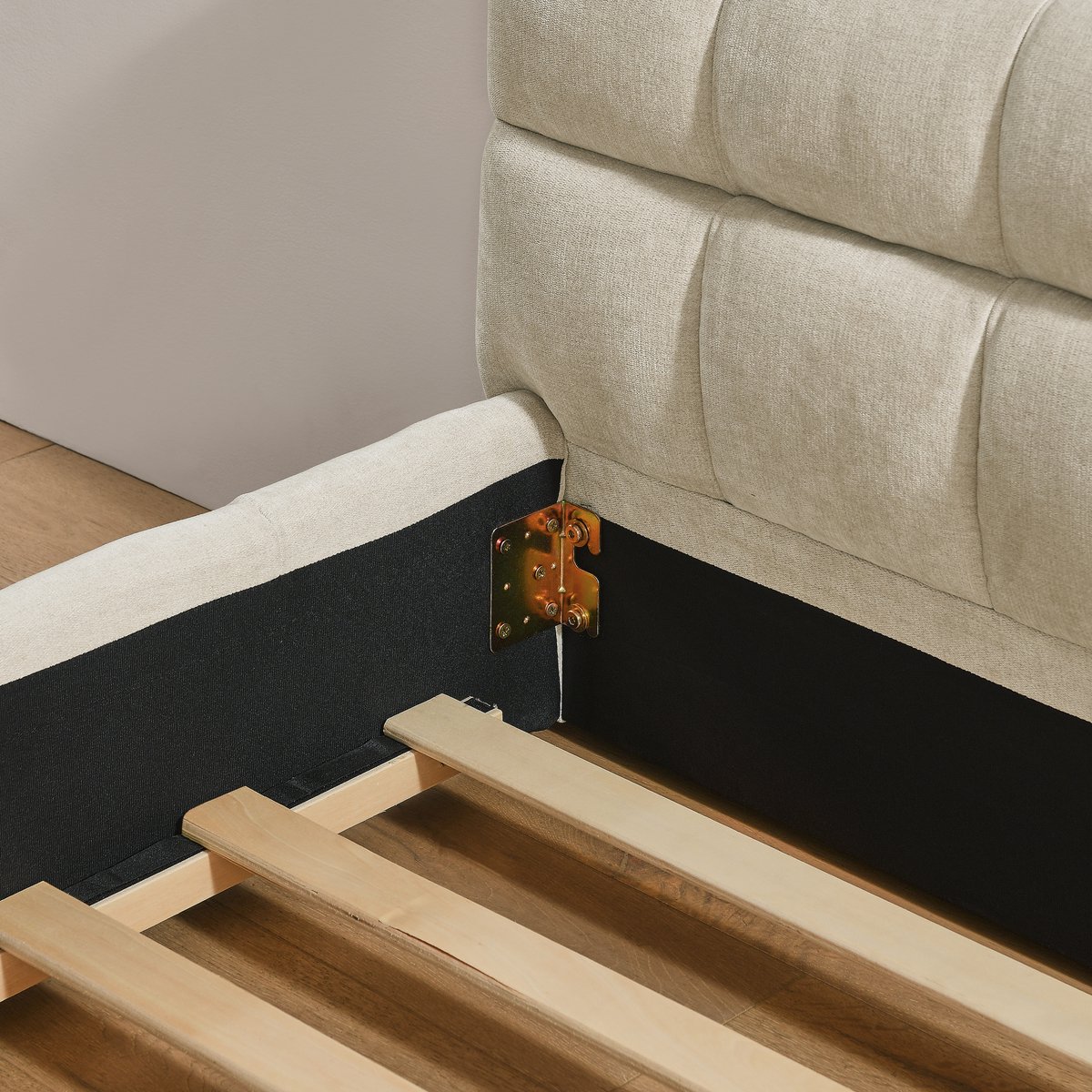 WUVRIE Eenpersoonsbed 90x200 cm in beige met lattenbodem en 200 kg draagvermogen