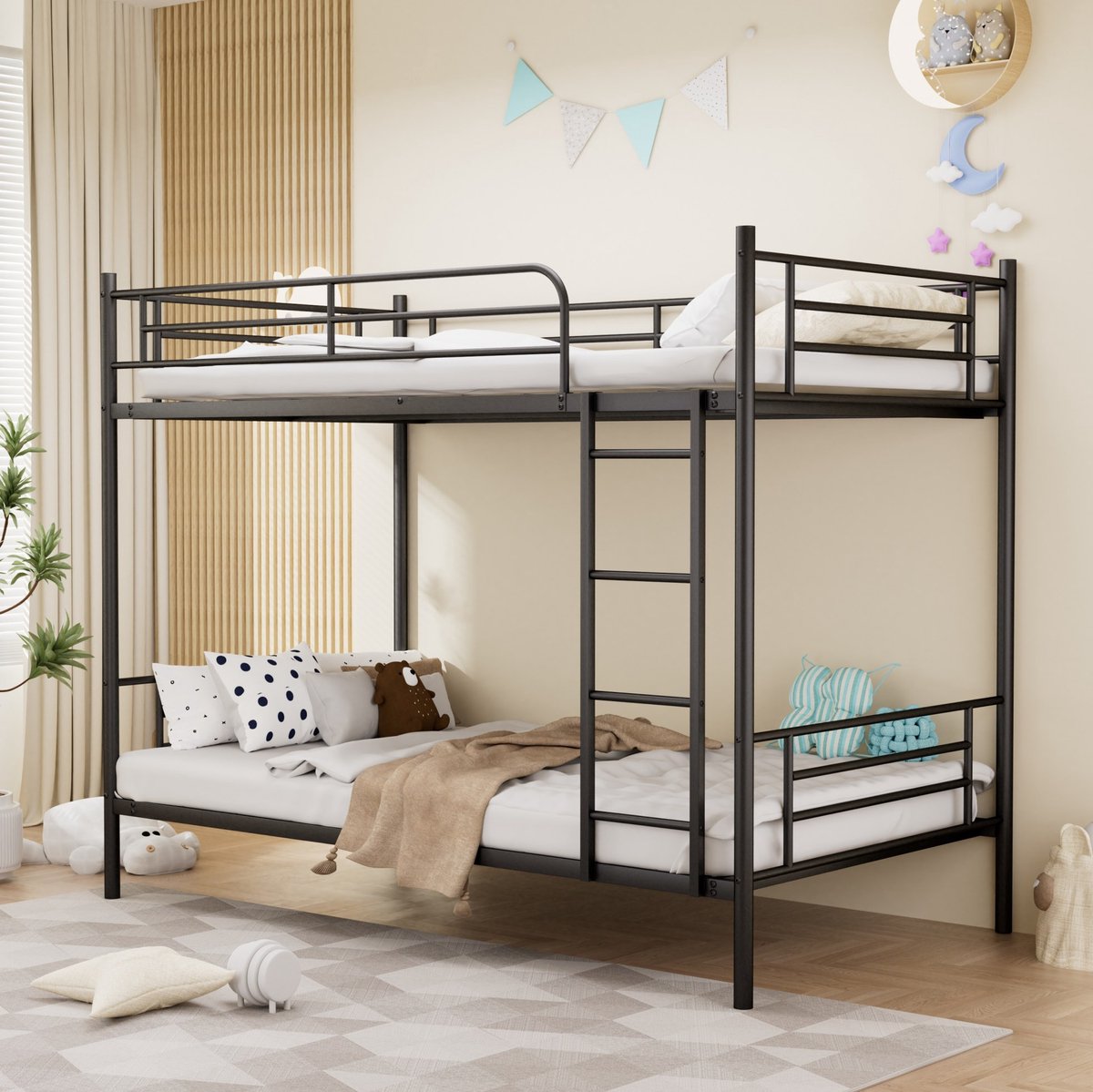 MIVRAY Stapelbed 90 x 190 cm Zonder Matras - Met Metalen Ladder En Uitvalbeveiliging - Ruimtebesparend Voor Kinderkamer - Metaal - Zwart