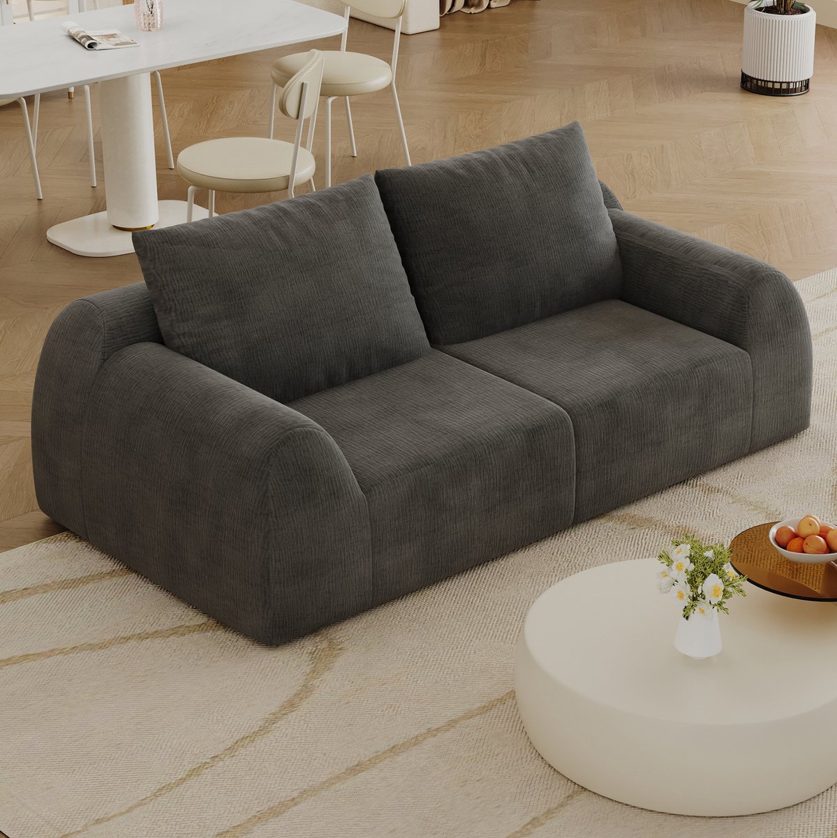 Wishdor 2-zits zitbank - Chenille bekleding - Schuimvulling - Opgerold geleverd en snel in vorm - Woonkamer slaapkamer appartement - Stof - Donkergrijs - 190 x 95 x 85 cm