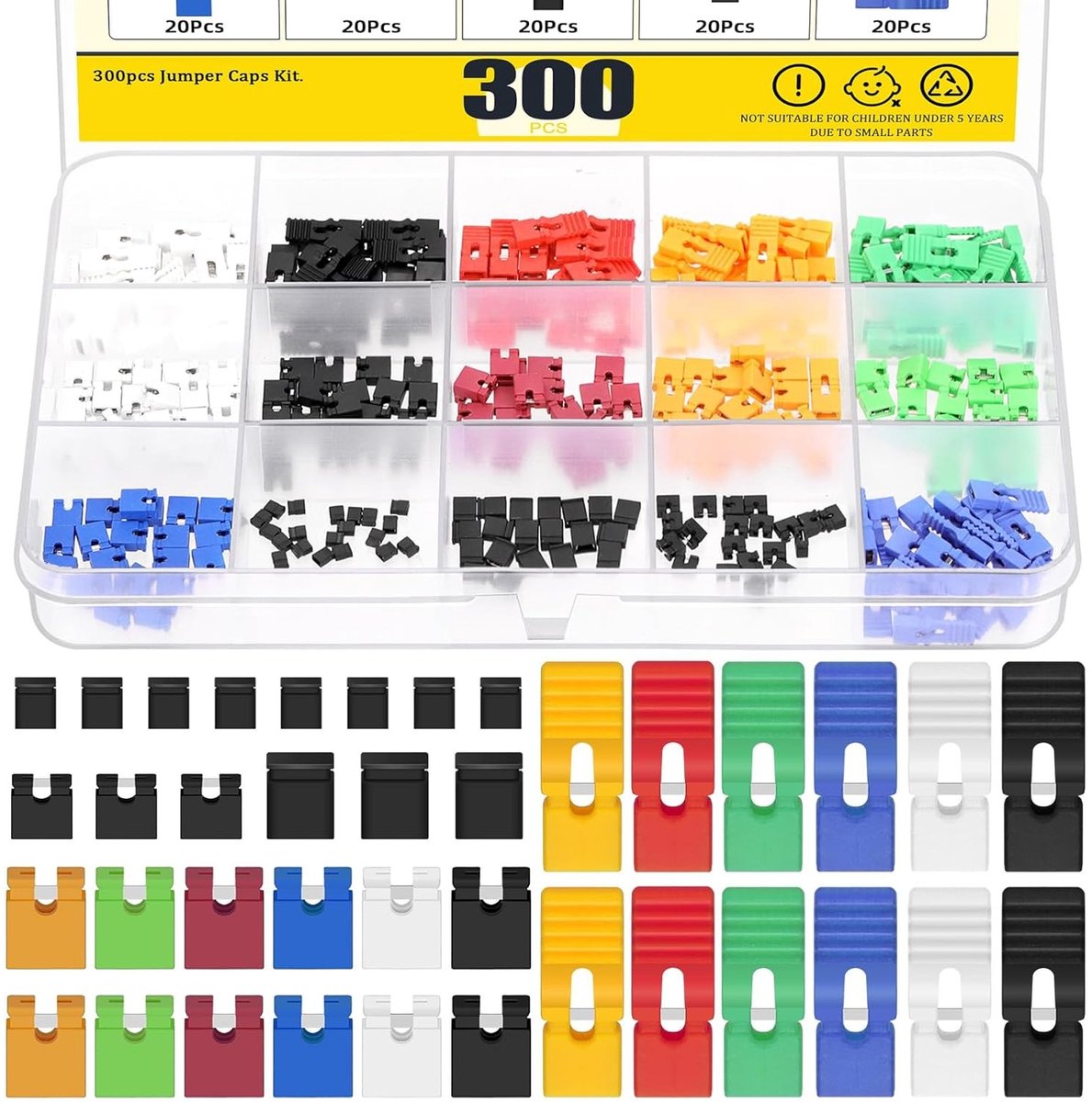 300 Stuks Jumper Caps Kit in 6 Kleuren - 2.54mm, 2mm en 1.27mm Verbindingen voor Arduino en Raspberry Pi, Ideaal voor PCB en Elektronica Projecten