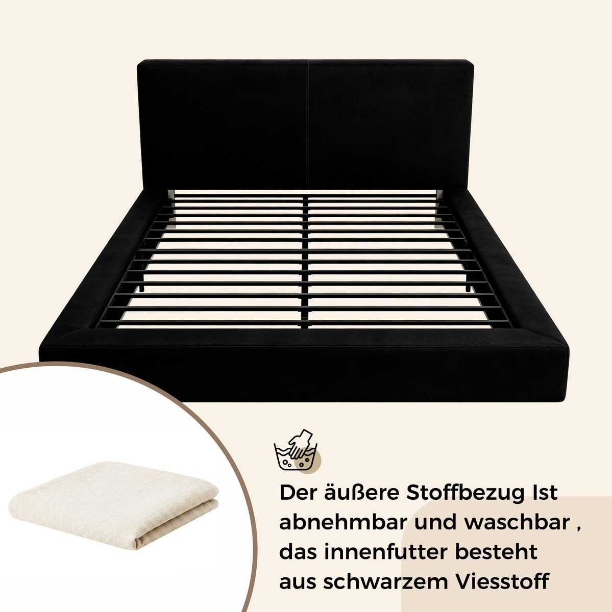 REDOM - Gestoffeerd bed - Dikke polstering - Ingebouwde matrasomranding - Lattenbodem - Minimalistische stijl - Chenille - Beige - 227 x 186 x 96 cm
