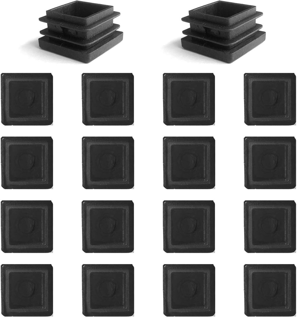 16 Stuks Zwarte Plastic Eindkappen voor Vierkante Buizen, 5 Inch, Geschikt voor Tuinhekken en Meubels, 50x50mm