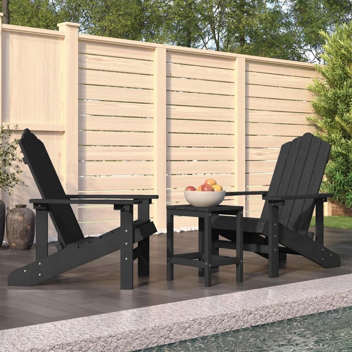 Adirondack Tuinstoelen met tafel, weerbestendig en onderhoudsvriendelijk, van HDPE, antraciet, 73 x 83 x 92 cm / 38 x 38 x 46 cm, 2 stoelen + 1 tafel voor terras en tuin