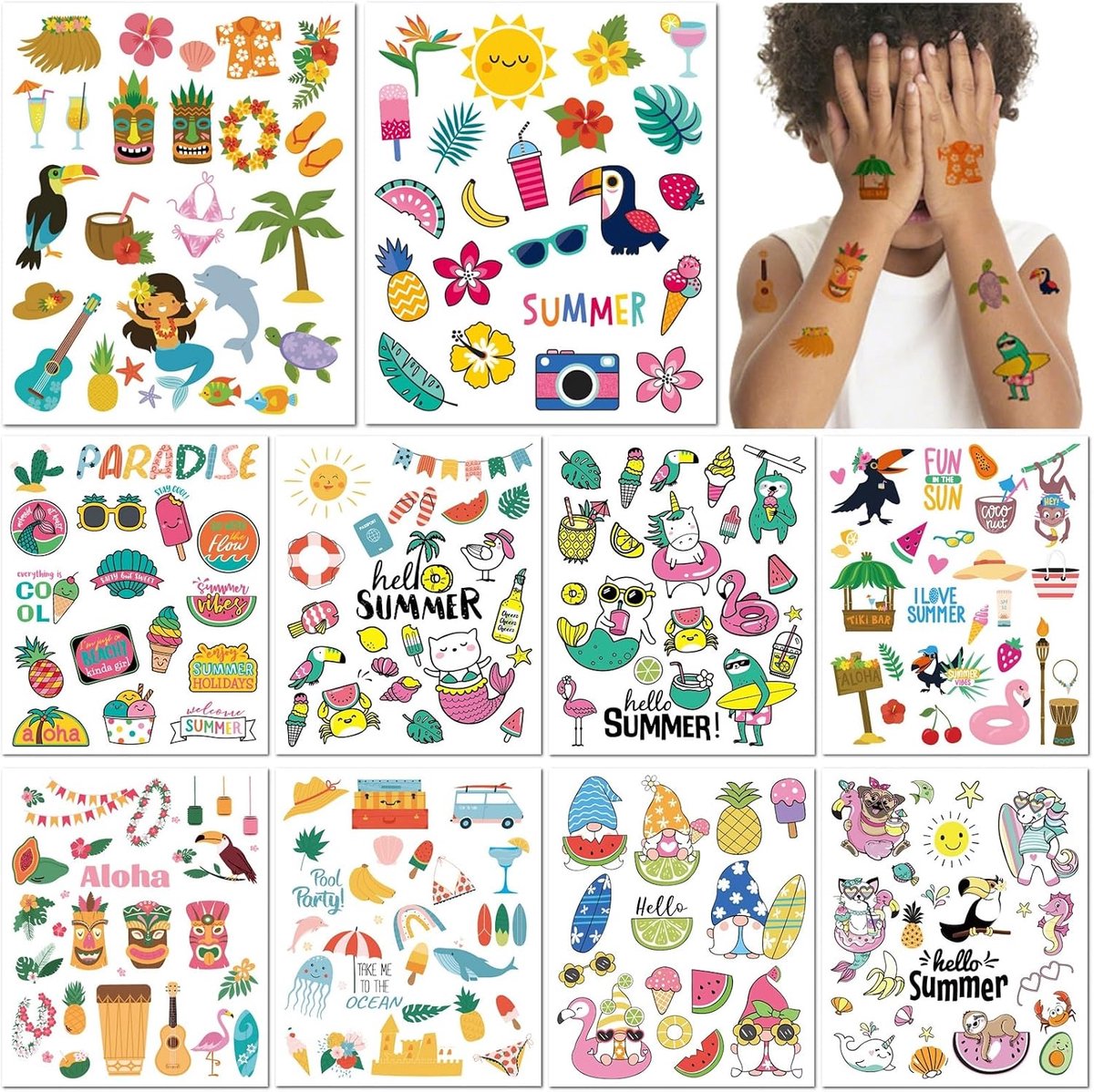 Tijdelijke Tattoos Waterdicht Schattig Zomer Strandfeest Tattoo Stickers Mode Hawaïaanse Stijl Tattoo voor Vrouwen Mannen Kinderen