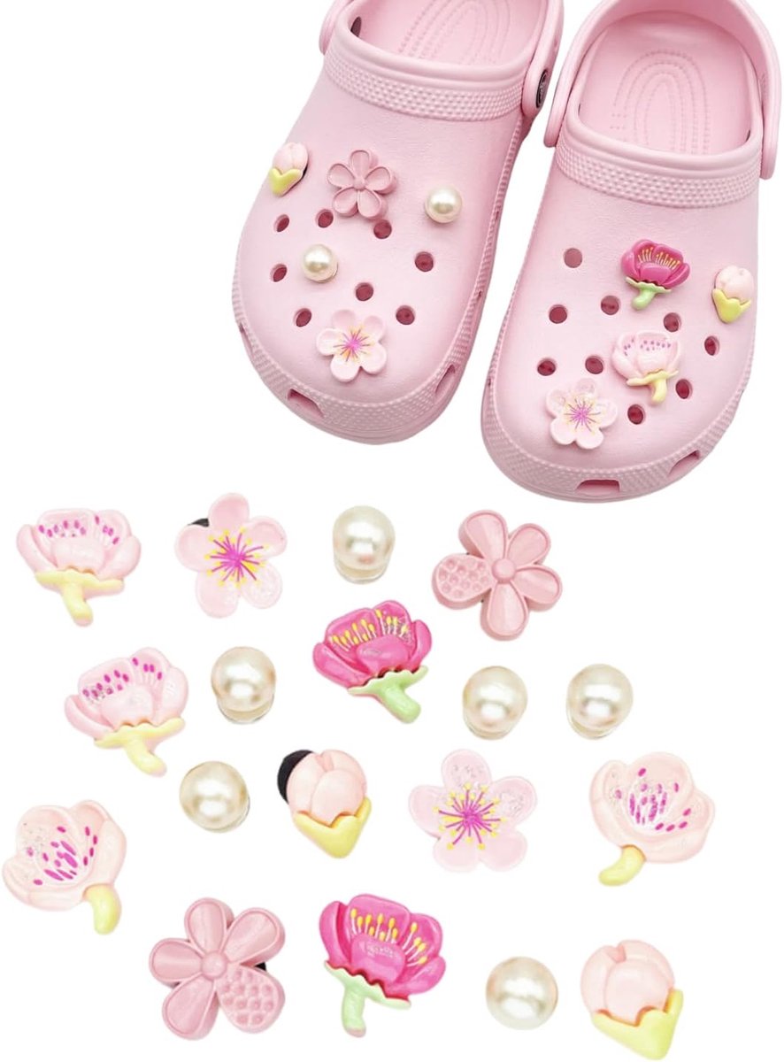 Bedels, 18 stuks, bloemen en parels, doe-het-zelf schoensieraden voor tuinschoenen en sandalen, persoonlijke decoratie voor kinderen en dames