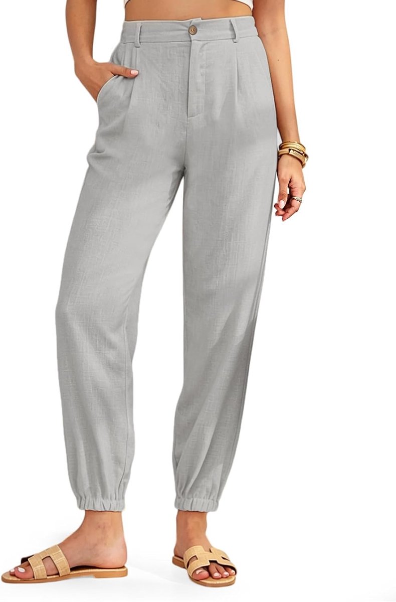 broek voor dames, zomerbroek, lichte en luchtige mousseline broek, elastische tailleband, strandbroek, elegante zomerbroek, vrijetijdsbroek met ritssluiting en 2 zakken, voor dagelijks gebruik