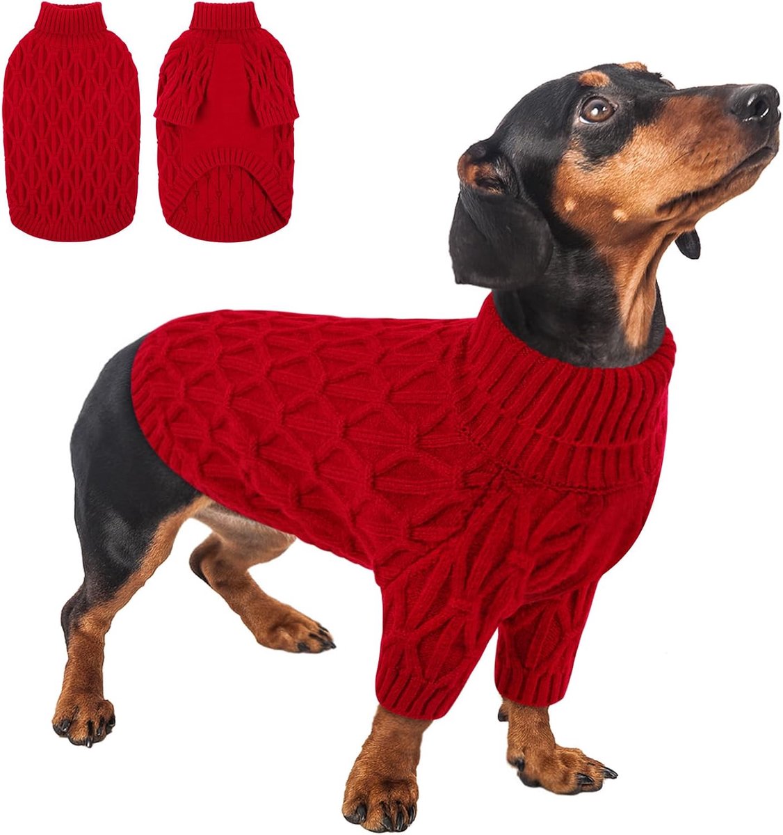 Hondentrui, rekbare warme coltrui, kattentrui voor kittens, puppy, theekopje, Yorkshire terriër, speelgoedpoedel, kleine rassen, rood, XS