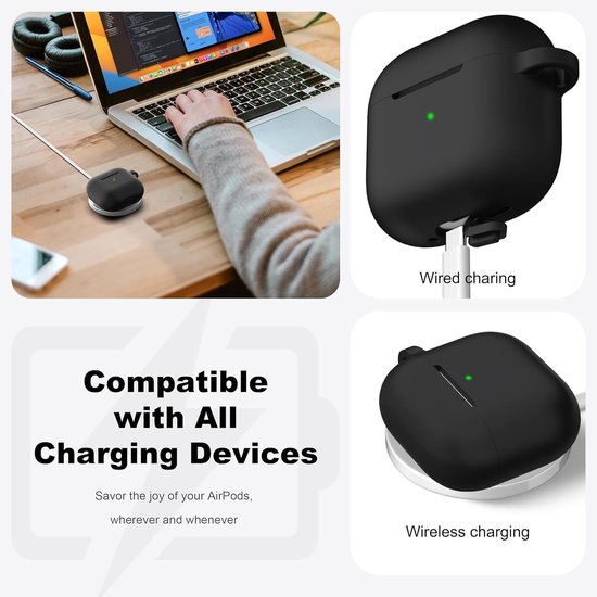 Beschermhoes voor AirPods 4e generatie (2024): AIYAAIYA 8 in 1 accessoireset voor AirPods met Apple Watch houder/sleutelhanger/anti verlieskoord/riem/oordophaakjes (Zwart) — afbeelding 3