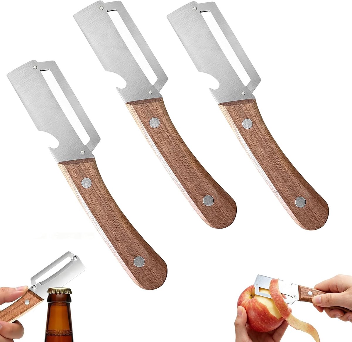 2-in-1 multifunctionele groenteschiller voor de keuken, dunschiller met ultrascherp roestvrijstalen lemmet, Zero Snag houtdunschiller met houten handvat en flesopener, dunschiller voor fruit, groenten