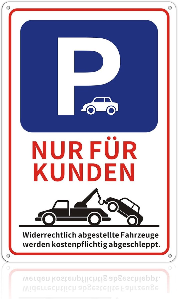 Alleen voor klanten parkeerplaats, 30 x 20 cm, reflecterende aluminium plaat, waarschuwingsplaatje, sleepaanwijzing, voor winkel, binnenplaats en commercieel