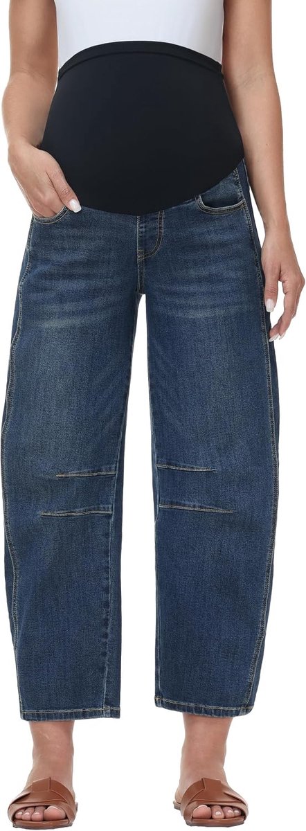 Jeans voor dames, met brede pijpen boven de buik, stretch, zwangerschapsjeans met zakken