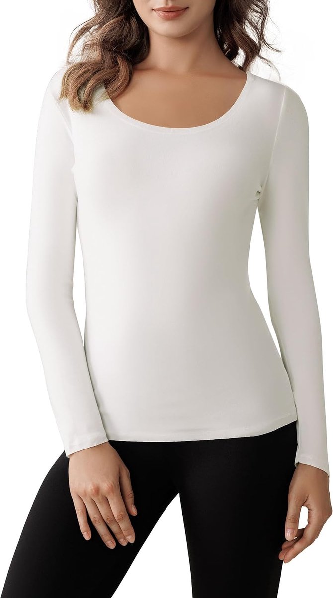 Thermische top met lange mouwen voor dames, fleece, thermo-onderhemd, ronde hals, warm bovenstuk