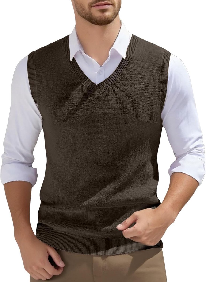 Mouwloos gebreid vest voor heren, V-hals, effen, lente, mouwloos
