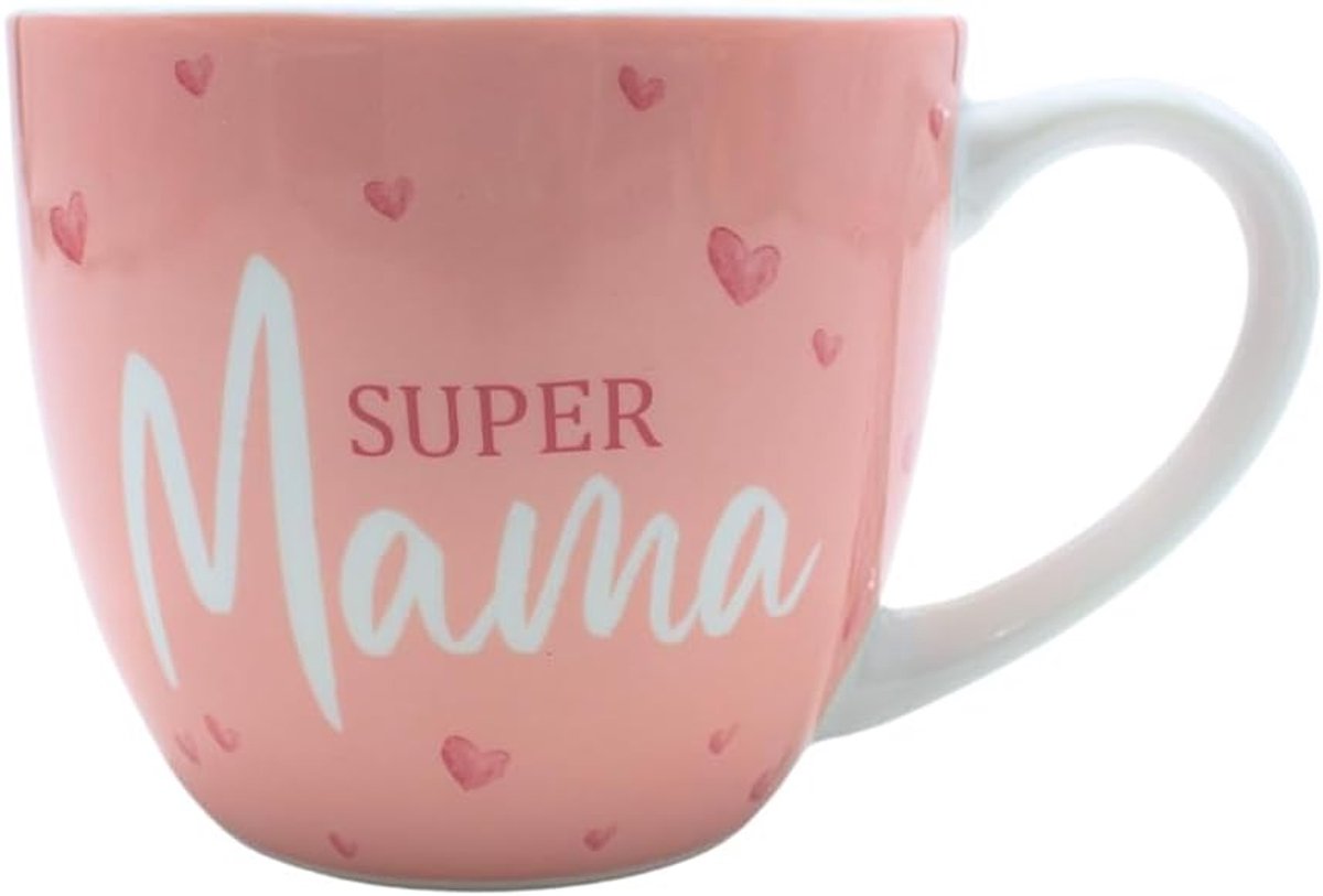 Mokkengeschenk mama, koffiemok, porseleinen mok, motief: Super Mama in roze, grootte H/Ø: 9,2 x 10,5 cm, inhoud 400 ml, vaatwasmachinebestendig.