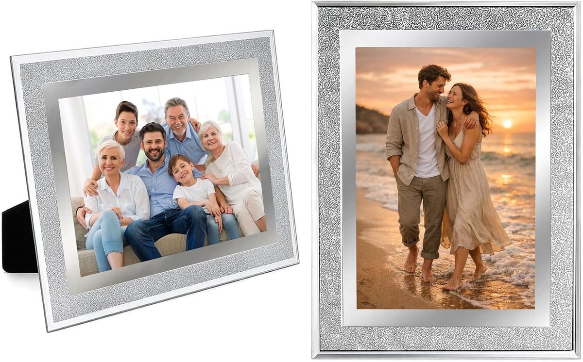 2 stuks, 10 x 15 cm, zilver, kleine fotolijst, glas, fotolijsten, vintage lijst, woonkamer, fotolijst, familie, voor kantoren en kamers