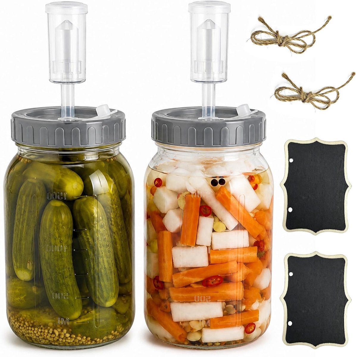 2 stuks, 2 liter, met luchtslot, perfect voor de gisting voor zuurkool, kombucha en augurken