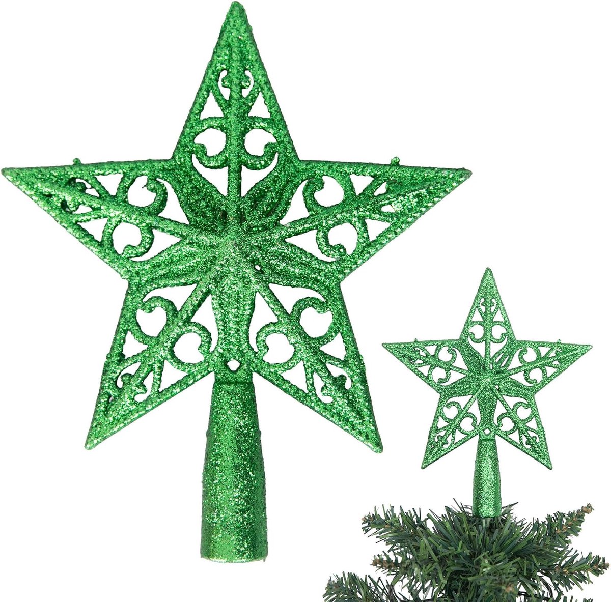 14,5 cm Donkergroene Glitter Ster Kerstboom Onbreekbaar voor Kerstboom Decoraties Xmas Boomtop Boom Kroon Vakantie Ornament
