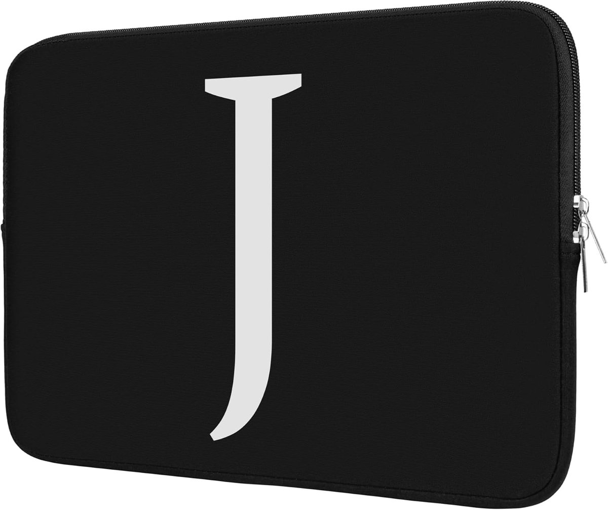 Laptophoes 13-14 inch, Laptoptas met Initiaal, Gepersonaliseerde Laptop Sleeve Cadeau Idee, Compatibel met 13-14 inch MacBook, PC Laptop, Chromebook, Zwart-Letter J