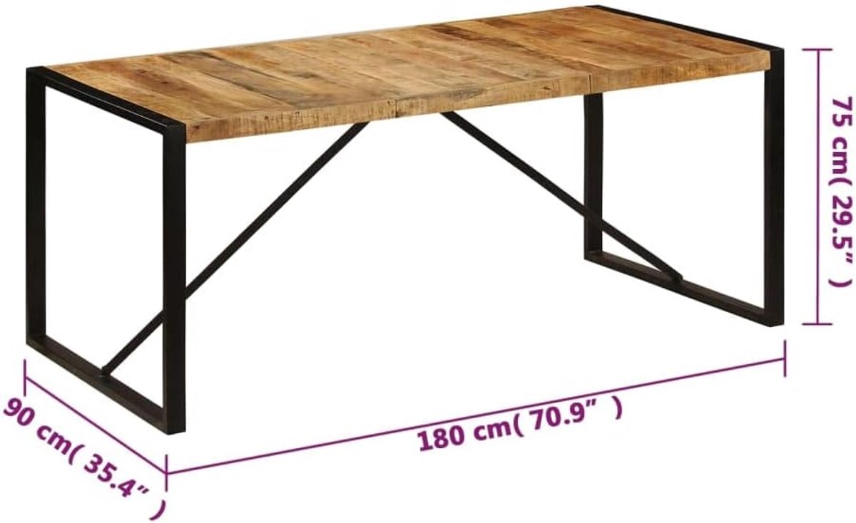 massief mangohout industriële stijl eettafel zwart 180x90x75 cm
