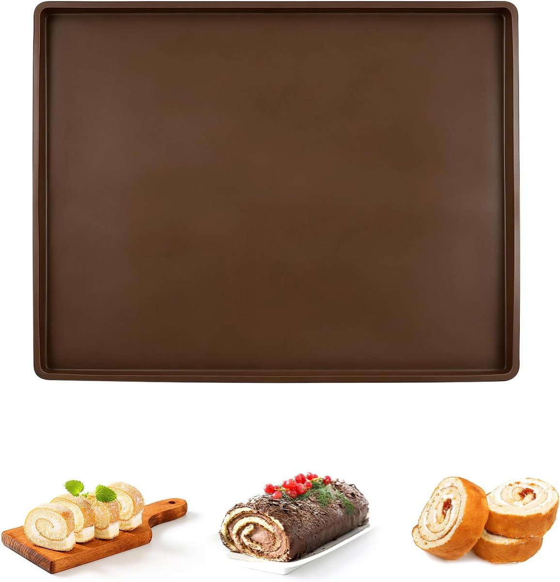 1 stuk siliconen plaat Genoise, rechthoekige bakmat, flexibel en rand (38 x 30 x 1,8 cm)