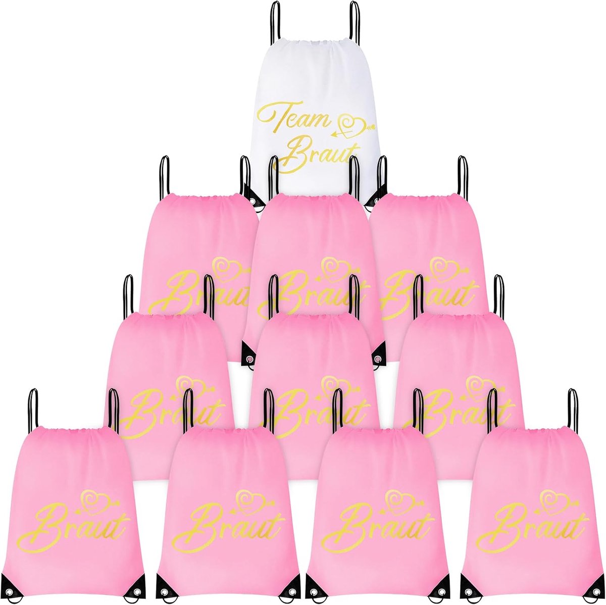 11 stuks vrijgezellenfeest vrouwen Team Bride JGA vrouwen gymtas met trekkoord, 11 Team Bride tijdelijke tatoeages, gymtas team bruid, bruid rugzak voor verloving bruiloft vrijgezellenfeest