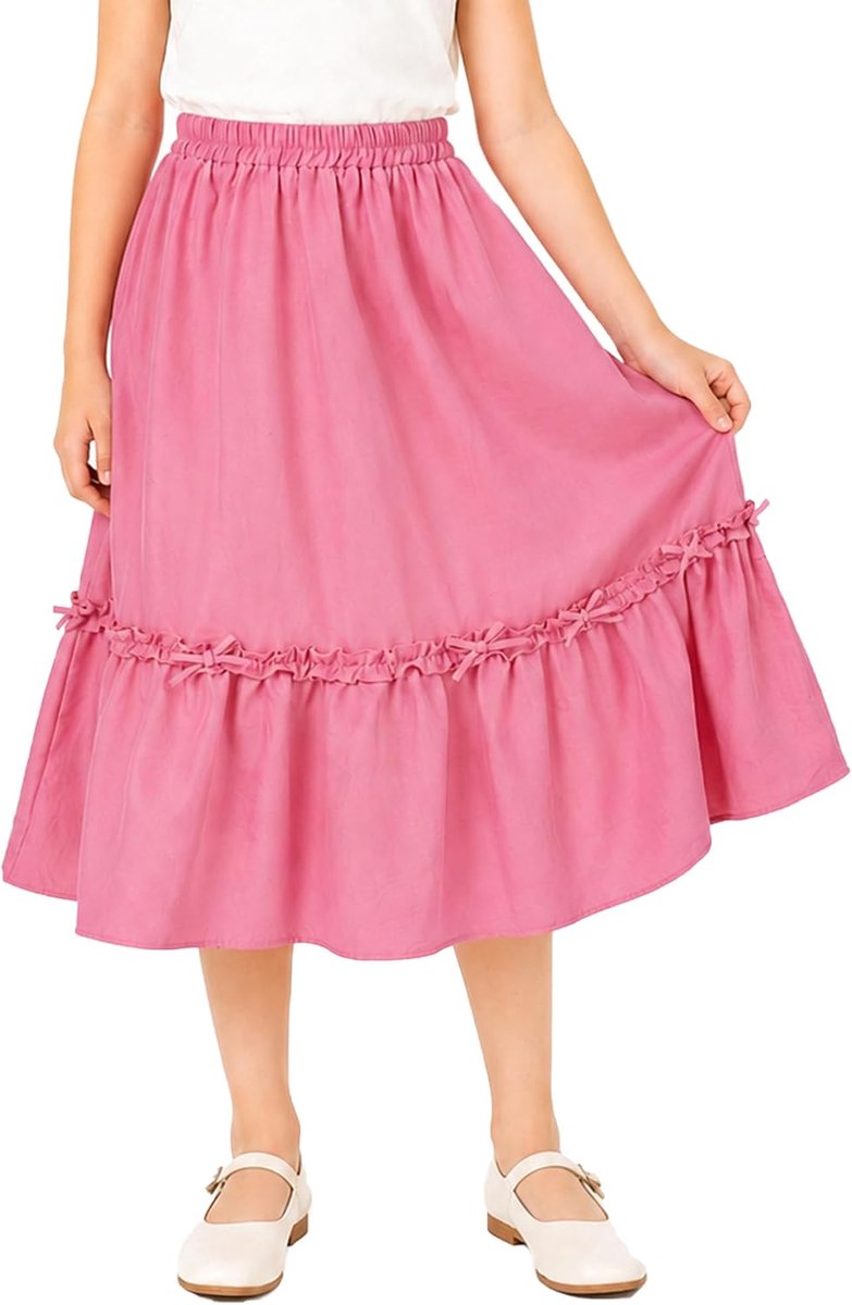 rok voor meisjes, A-lijn, zomerrok, licht, vrije tijd, elastische taille, plooirok, effen, met vlinderdas