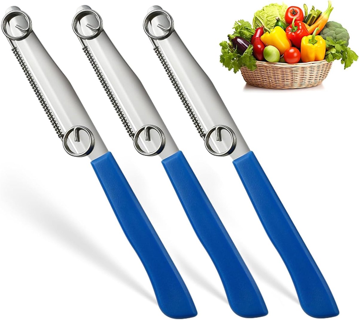 3-delig snelsnijmes, 3-in-1 multifunctioneel fruitmes, fruitschaalmes met verstelbare veer, snijmes voor fruit en groenten van roestvrij staal, voor komkommer, aardappel, wortel