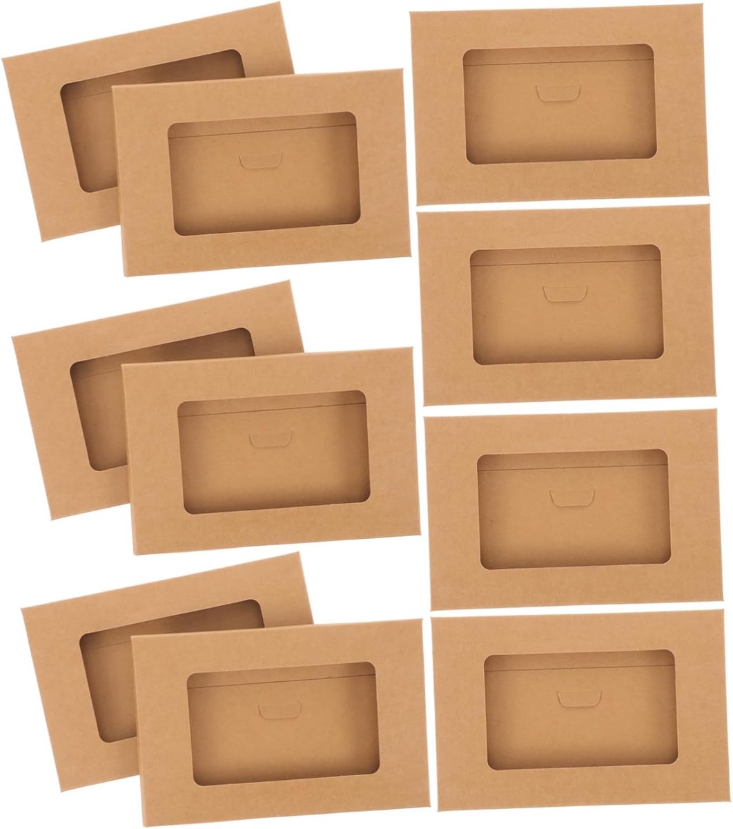 Postkaartendozen van kraftpapier met kijkvenster, 10 stuks, 16 x 10,5 x 0,5 cm, voor het bewaren van ansichtkaarten, brieven, catalogi, rekeningen, kantoor en thuis